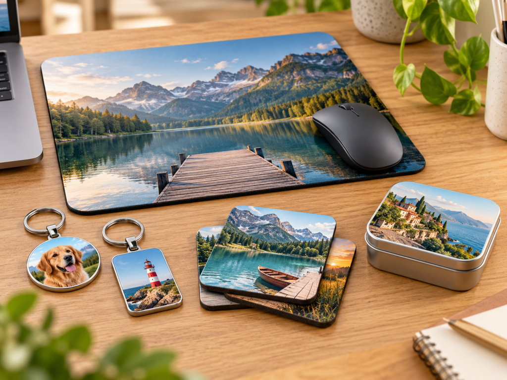 Foto-Mousepad, Schlüsselanhänger, Untersetzer und praktische Fotogeschenke
